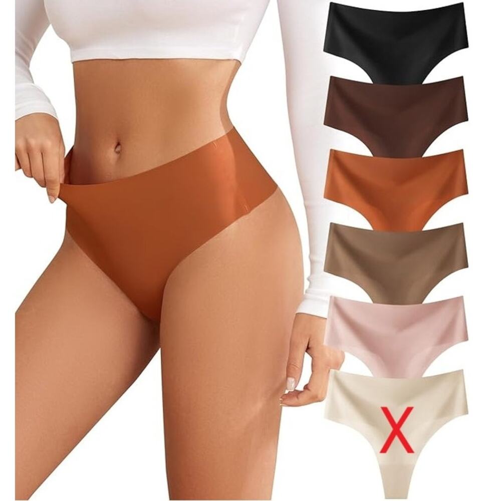 NWT ~ 5 Pack Sexy Muted Earth Tones High Waisted Invisible Seamless Thongs ~ M